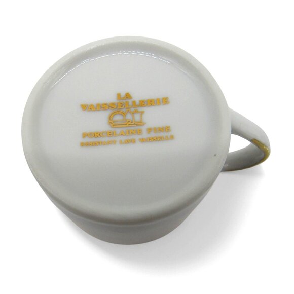 LA VAISSELLERIE Fine PORCELAIN Espresso Cup Saucer Gold Blue Navy Vaiselle Vinta - Picture 9 of 12